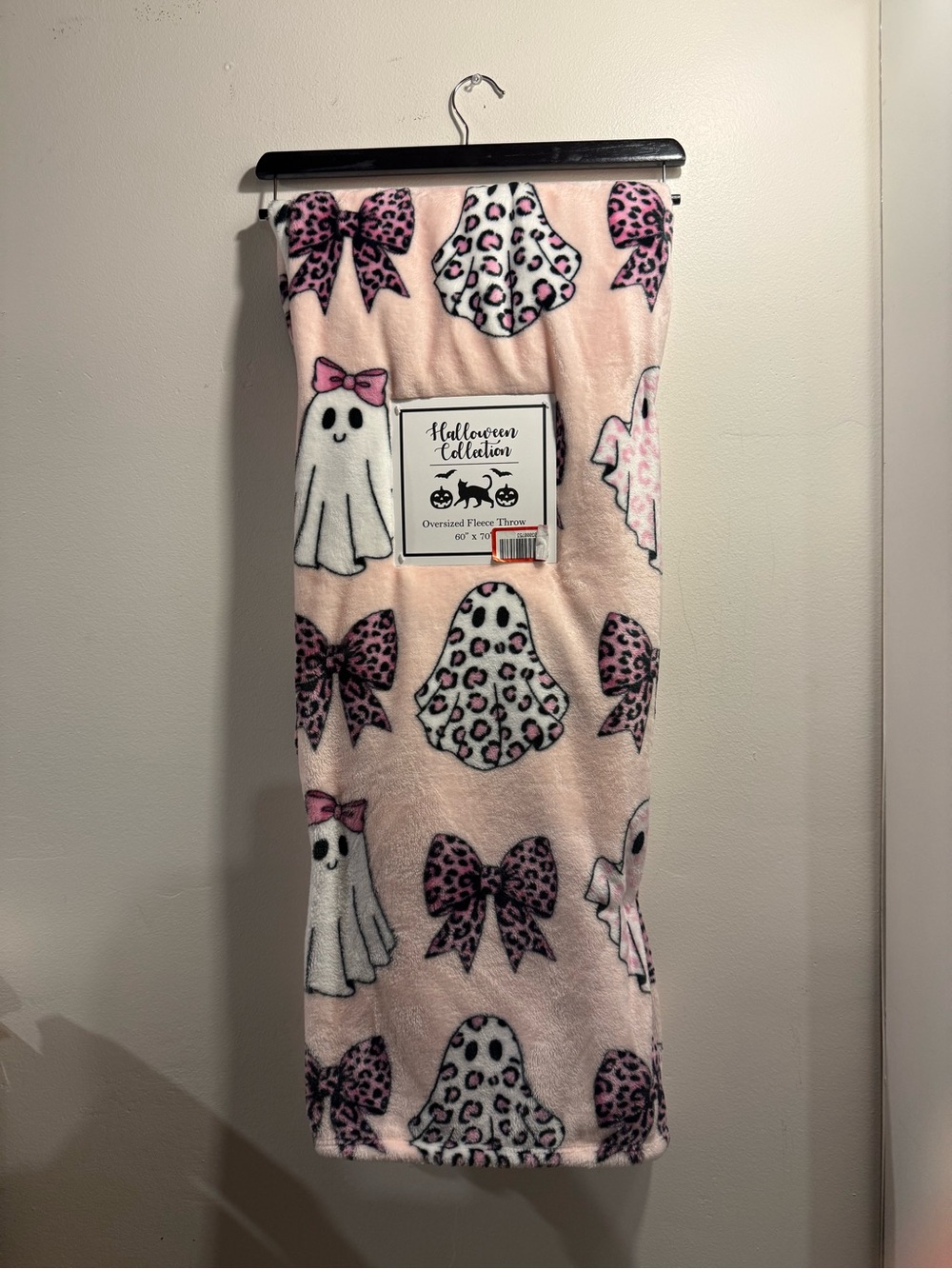 NEW Halloween Ghost PINK Leopard Print with bows Plush Throw Blanket VIRAL